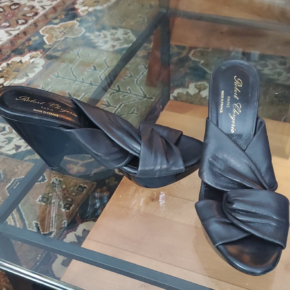 Robert Clergerie Black Mules with Ruched Detail